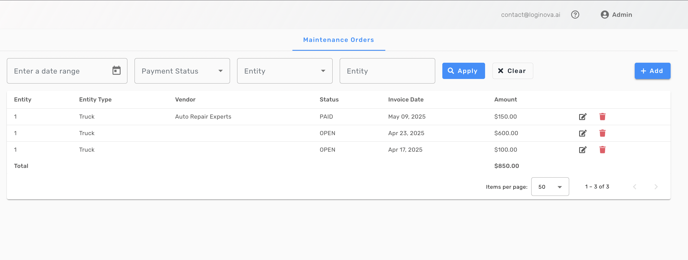 Loginova Maintenance Dashboard